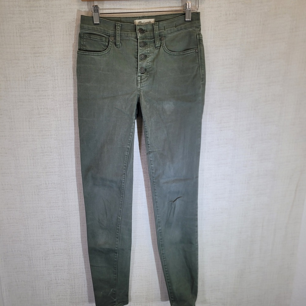 Madewell High Rise Skinny Jeans 25T‎ Tall Button Fly Olive Green Denim Pants